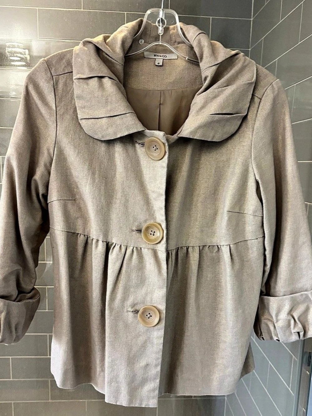 RW&CO Ruffle Cuff Jacket in Shimmery Gold/Beige Like New